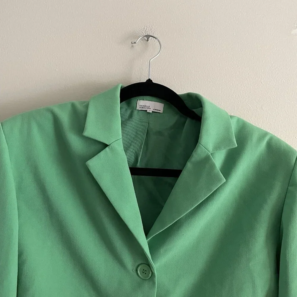 WeWoreWhat Danielle Bernstein S Green Stretch Herringbone Twill Cropped Blazer - Picture 7 of 13